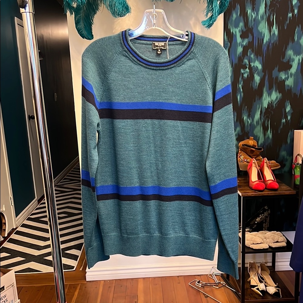 Todd Snyder Green Sweater with Blue Stripes